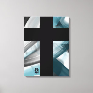 Impressão Em Tela 18x24" Arte Abstrato em Tela Preto Branco Azul Ten