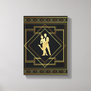 Impressão Em Tela 1920 do flapper do preto e do ouro do art deco