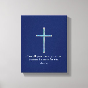 Impressão Em Tela 1 Peter 5:7 Cruz Minimalista