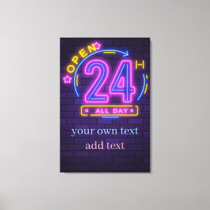 Impressão Em Tela 24 Hr Abrir Modelo de Sinal Neon