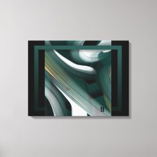 Impressão Em Tela 24x18" Arte Abstrata em Tela Preto Branco Verde Te