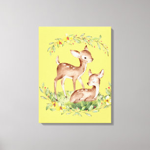 Impressão Em Tela 2 Deer Fawns em um jardim de flores