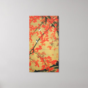 Impressão Em Tela 30. 紅 葉 小 禽 図, 若 冲 Maple & Small Bir