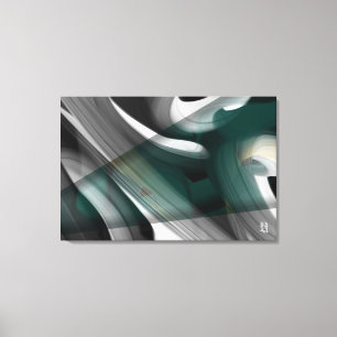 Impressão Em Tela 36x24" Arte Abstrata em Tela Preto Branco Verde Te