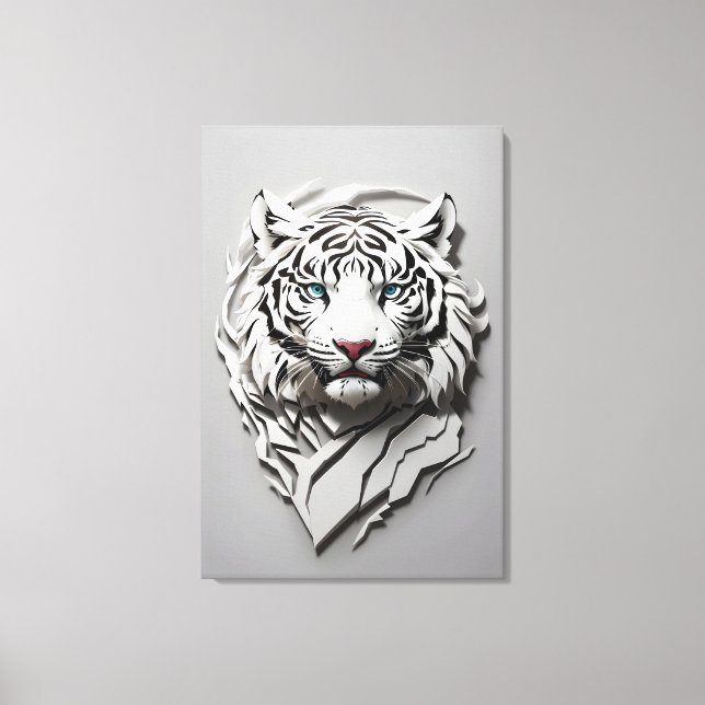 Impressão Em Tela 3d arte branca do tigre (Frente)