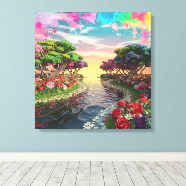 Impressão Em Tela 3D Fantasy Sunset Sobre Serene Lake com Vibração (Insitu(piso de madeira))