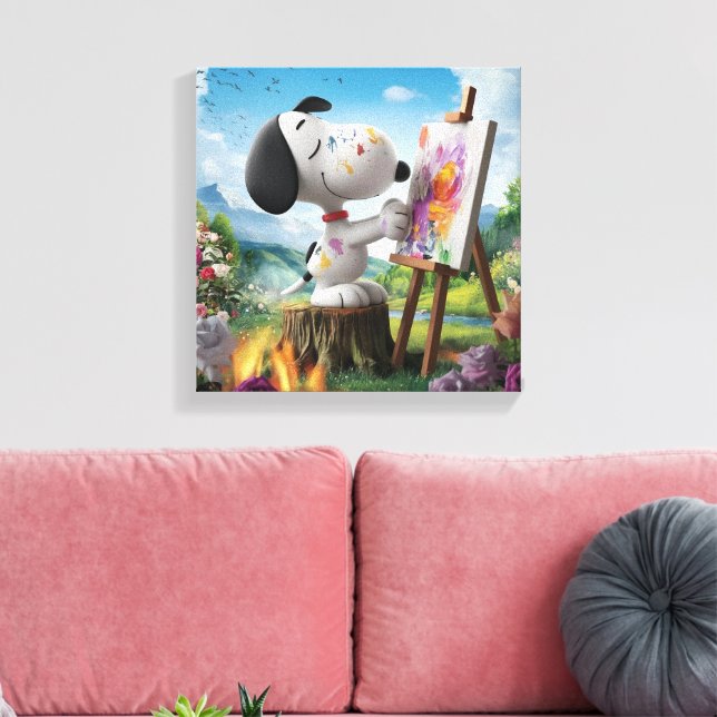 Impressão Em Tela 3D Renderização de uma Pintura de Cachorro (Insitu(Sala de estar))