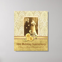 Impressão Em Tela 50º Aniversário Antiquado Damasco Dourado