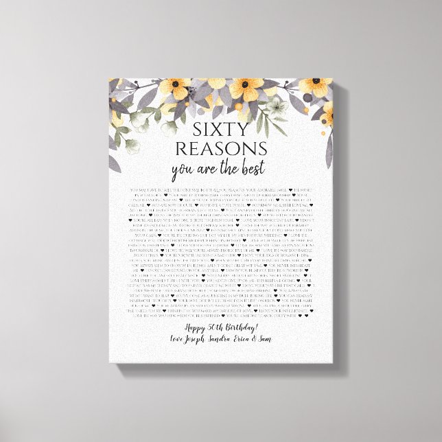 Impressão Em Tela 50 coisas que amamos em suas flores amarelas prate (Frente)