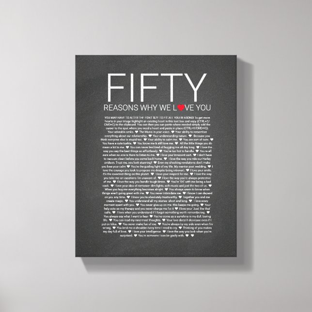 Impressão Em Tela 50 razões pelas quais te amamos vow de casamento t (Frente)