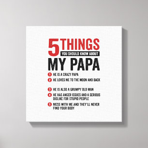 Impressão Em Tela 5 Coisas Sobre Meu Papai Camisa Engraçada Vintage 