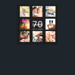 Impressão Em Tela 70 aniversário de foto personalizada colagem monog<br><div class="desc">Um único presente de aniversário de 70 ou guardiã, celebrando sua vida com uma colagem de 8 fotos suas. Adicione imagens de sua família, amigos, animais de estimação, hobbies ou destino de viagem de sonho. Personalize e adicione um nome, 70 anos e uma data. Cinzas e letras brancas. Um fundo...</div>