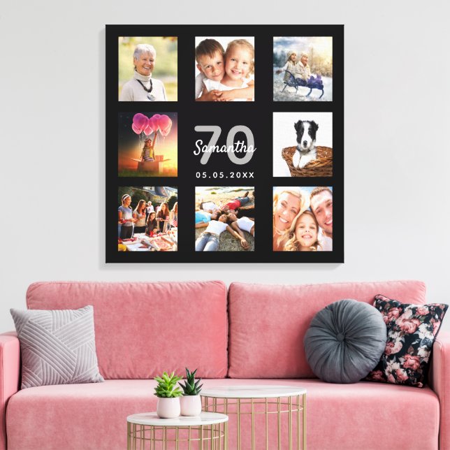 Impressão Em Tela 70 aniversário de foto personalizada colagem monog (Insitu(Sala de estar))