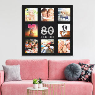 Impressão Em Tela 80 aniversário de foto personalizada colagem monog