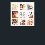 Impressão Em Tela 80 data de aniversário com foto personalizada cola<br><div class="desc">Um único presente de aniversário de 80 ou guardiã, celebrando sua vida com uma colagem de 8 fotos suas. Adicione imagens de sua família, amigos, animais de estimação, hobbies ou destino de viagem de sonho. Personalize e adicione um nome, 80 anos e uma data. Cinzas e letras pretas. Um fundo...</div>