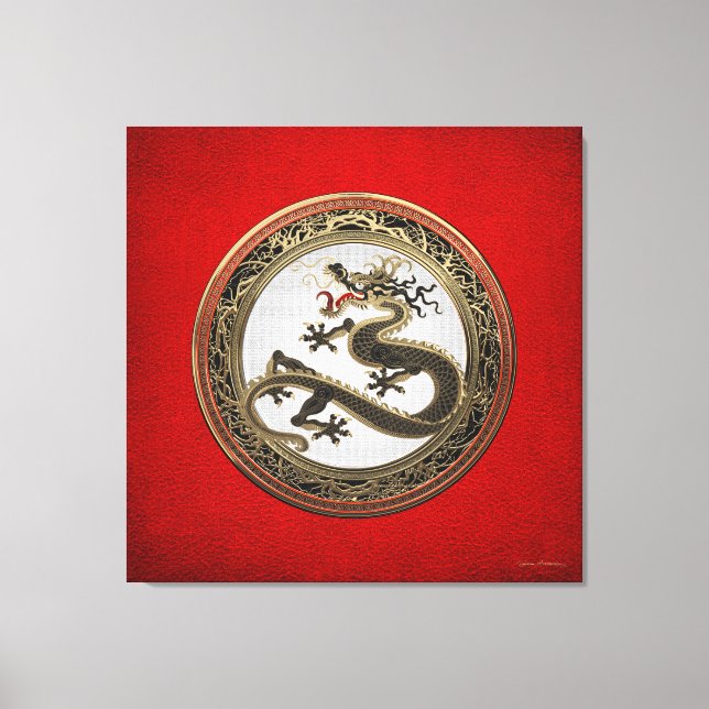 Impressão Em Tela [901] Dragão Oriental Dourado e negro (Frente)