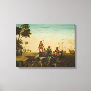 Impressão Em Tela A aterragem de Columbo, c.1837 (óleo em canvas)