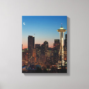 Impressão Em Tela A bandeira americana voa entre a lua da ascensão