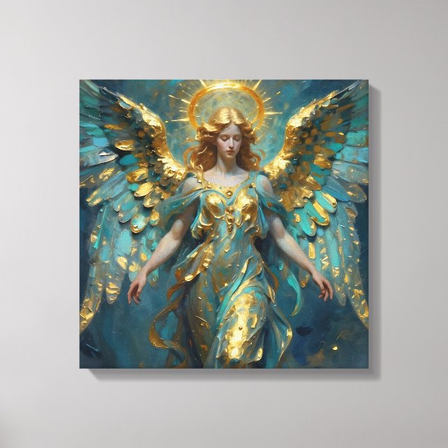 Impressão Em Tela A Beautiful Gold and Turquoise Angel  (Frente)