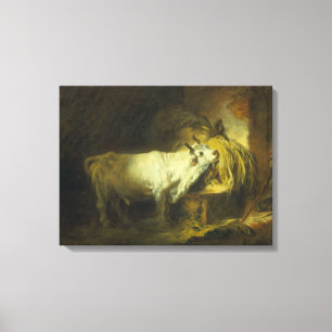 Impressão Em Tela A Bull branca no estável (óleo em canvas)