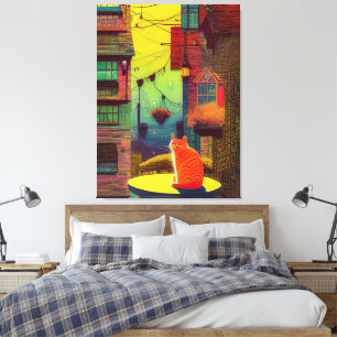 Impressão Em Tela A Cores Brilhantes Do Cat Balcony