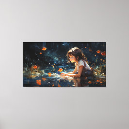 Impressão Em Tela A Garota e o Lado Mágico do Peixe Ouro