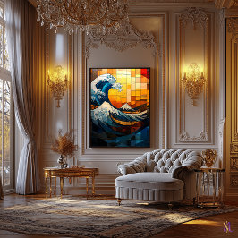 Impressão Em Tela A Grande Onda Mosaico de Vidro Artístico