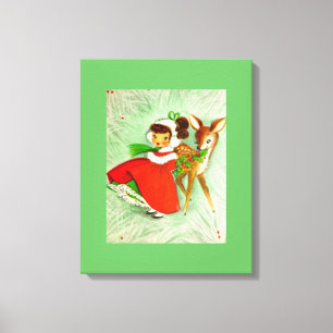 Impressão Em Tela A maioria de natal vintage bonito cervos & menina