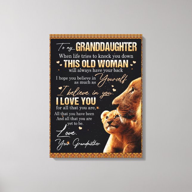 Impressão Em Tela À Minha neta, Presente Da Avó, Amantes De Leão. (Frente)