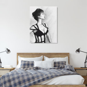 Impressão Em Tela A Mulher Dama Retrai O Vestido Negro Desenhando Ar