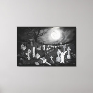 Impressão Em Tela À noite no cemitério, Angel com o Diabo