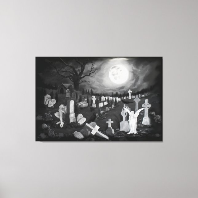 Impressão Em Tela À noite no cemitério - Anjo com o Diabo (Frente)