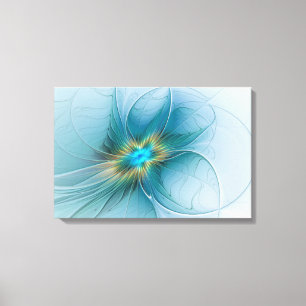 Impressão Em Tela A pequena Flor Fractal Azul Ouro Moderna Bela