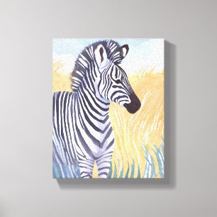 Impressão Em Tela A Zebra   Animal Safari Nature Aquarela