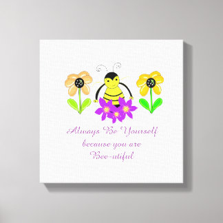 Impressão Em Tela Abeja Caprichosa com Flores e Dito