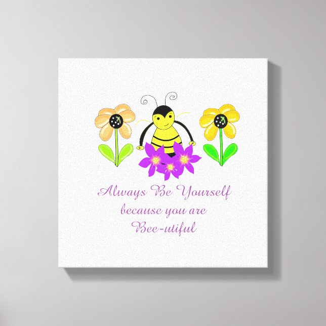 Impressão Em Tela Abeja Caprichosa com Flores e Dito (Frente)