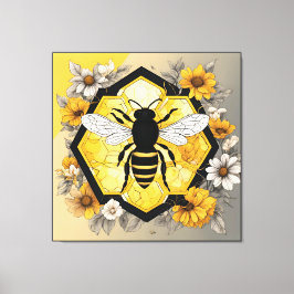 Impressão Em Tela Abeja Moderna em Honeycombe em Amarelo e Preto