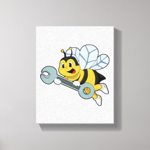 Impressão Em Tela Abelha como mecânica com chave inglesa