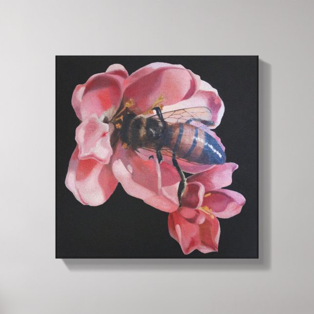 Impressão Em Tela Abelha na Flor Rosa (Frente)
