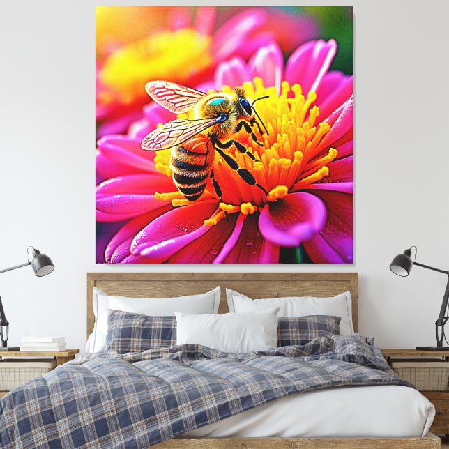 Impressão Em Tela Abelha Vibrante na Design de Bloom (Insitu(Quarto))