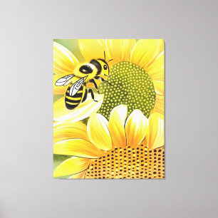 Impressão Em Tela Abelhas De Mel Em Arte Naive De Girassol