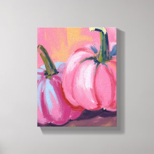 Impressão Em Tela Abóboras Rosa Aquarela Outono Pintura de Outono