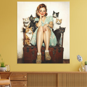 Impressão Em Tela Abraçando as Víbias de Gato Louco e Retro