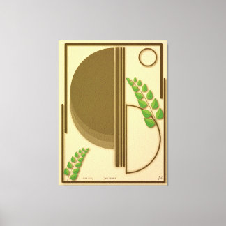 Impressão Em Tela Abstract Boho Geometric Arch & Leaves Beige Textur