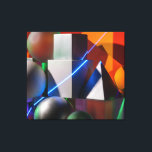 Impressão Em Tela Abstract Geometric Composition with Neon Laser Lig<br><div class="desc">Step into a world of mathematical precision and vibrant energy with this striking abstract composition. This high-quality artwork features a sophisticated arrangement of 3D geometric primitives, including spheres, cubes, and pyramids, all rendered with a sleek, metallic matte finish. The cool, architectural gray of the objects is dramatically interrupted by sharp...</div>