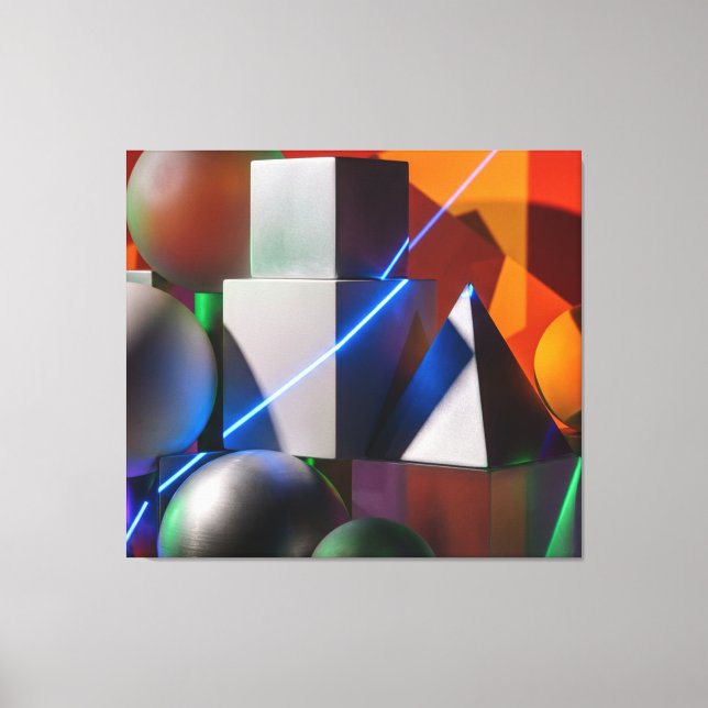 Impressão Em Tela Abstract Geometric Composition with Neon Laser Lig (Frente)