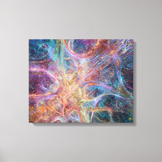 Impressão Em Tela Abstract Glowing Digital Neural Network and Cosmic (Frente)