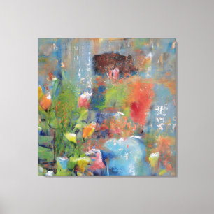 Impressão Em Tela Abstract Painting of a Girl picking flowers