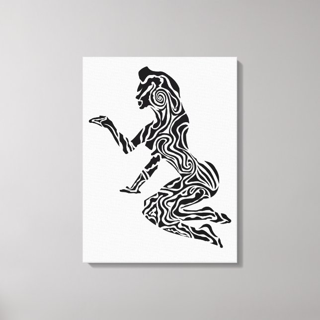 Impressão Em Tela Abstract Rearing Horse Art | Modern Black & White  (Frente)
