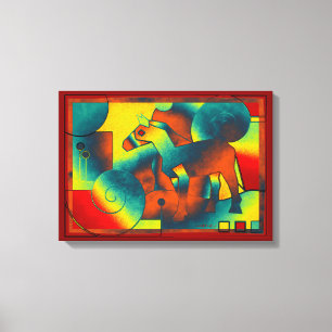 Impressão Em Tela Abstrato ART - A HORSE - amarelo azul